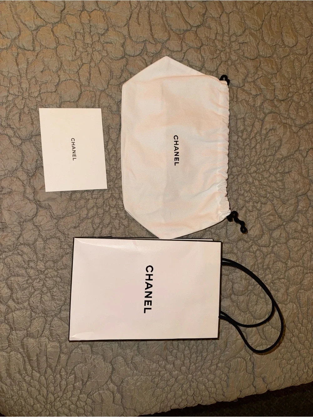 CHANEL White Shopping Bag, Dust Bag and Envelope